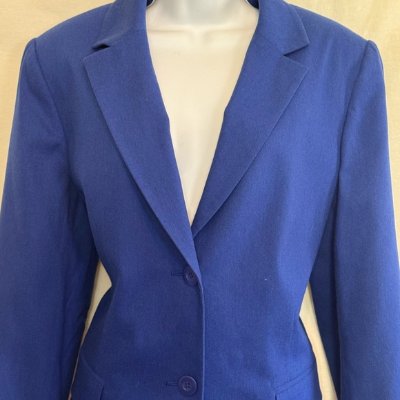 B-51 Joan Leslie Blue Wool Blend Long Sleeve‎ Blazer Suit Jacket Size 12 - Picture 4 of 15